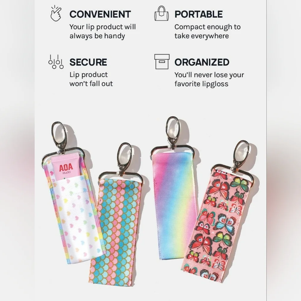 Lip Gloss/ Lip Balm Holder Keychain In Rainbow Print BNIB